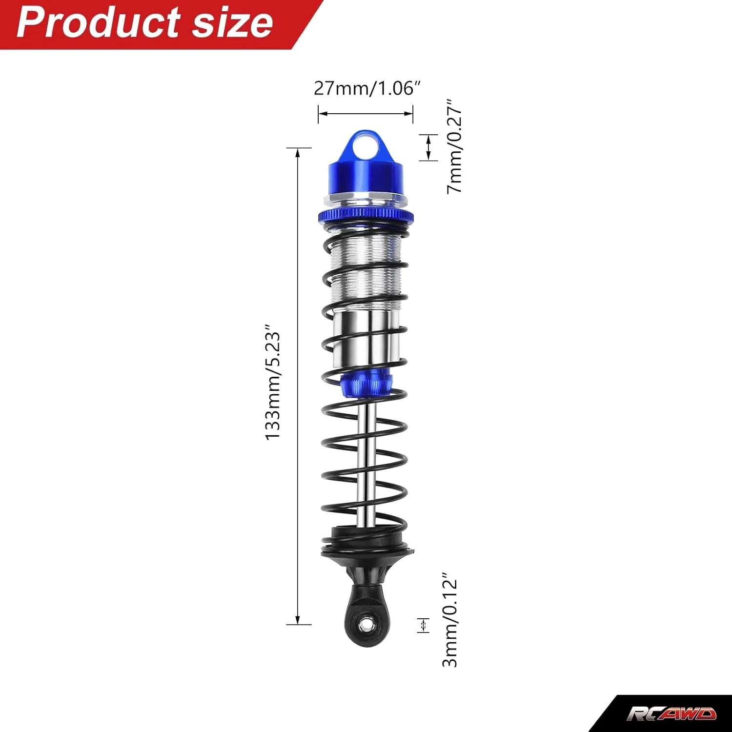 RCAWD Shock Absorber for Maxx 1/10 Upgrades, Front Rear RC Shocks Damper with Spring Adjustable Aluminum Parts for # 89086-4,# 89076-4, # 8961 Blue