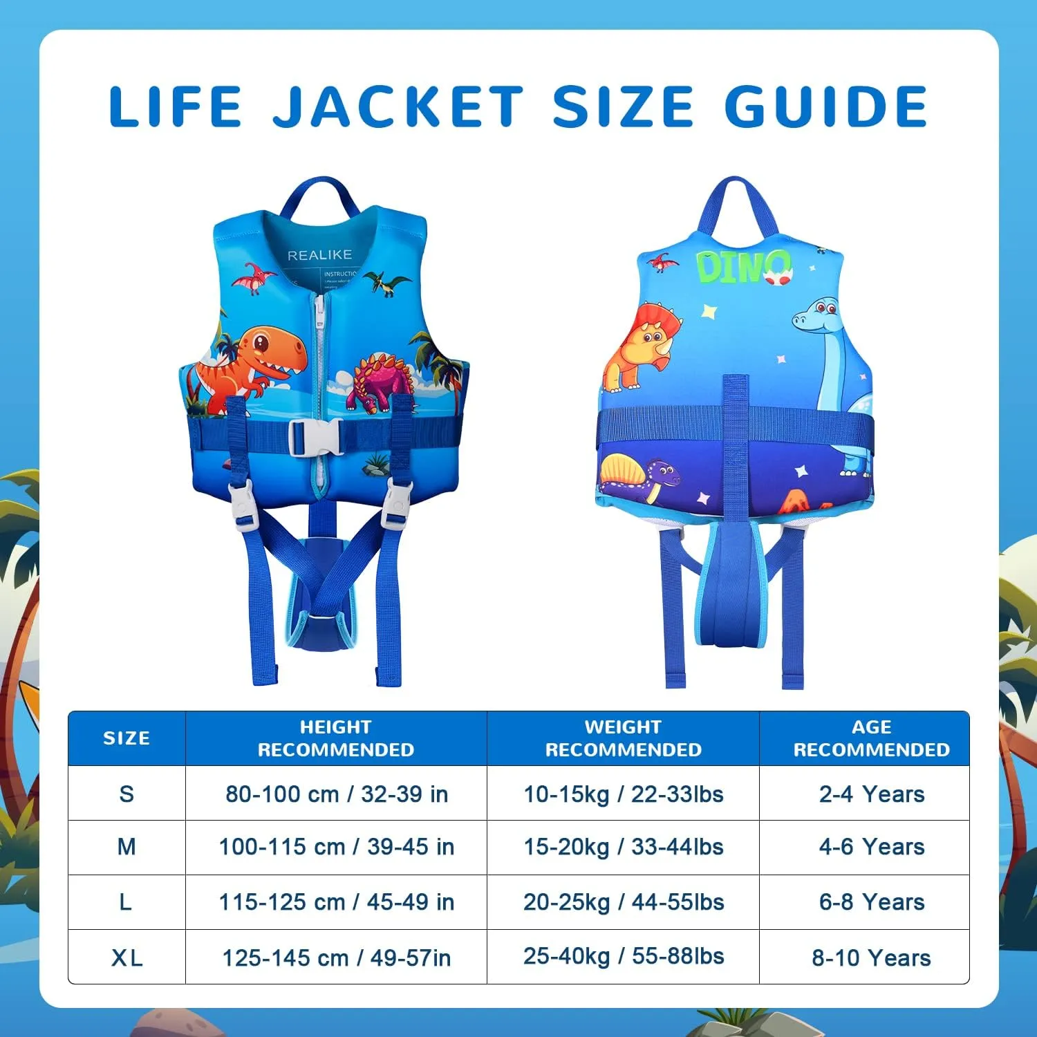REALIKE Kids Swim Vest Toddler Floaties Adjustable Safety Strap Swimming Aids for Toddlers Children Float Swimsuit, Suitable for Age 2-10 Years/22-88lbs