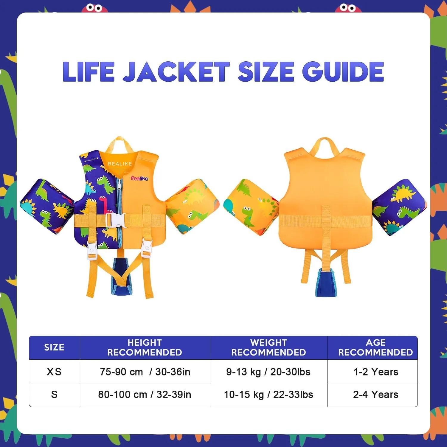 REALIKE Kids Swim Vest Toddler Floaties Adjustable Safety Strap Swimming Aids for Toddlers Children Float Swimsuit, Suitable for Age 2-10 Years/22-88lbs