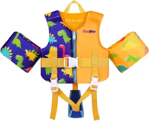 REALIKE Kids Swim Vest Toddler Floaties Adjustable Safety Strap Swimming Aids for Toddlers Children Float Swimsuit, Suitable for Age 2-10 Years/22-88lbs