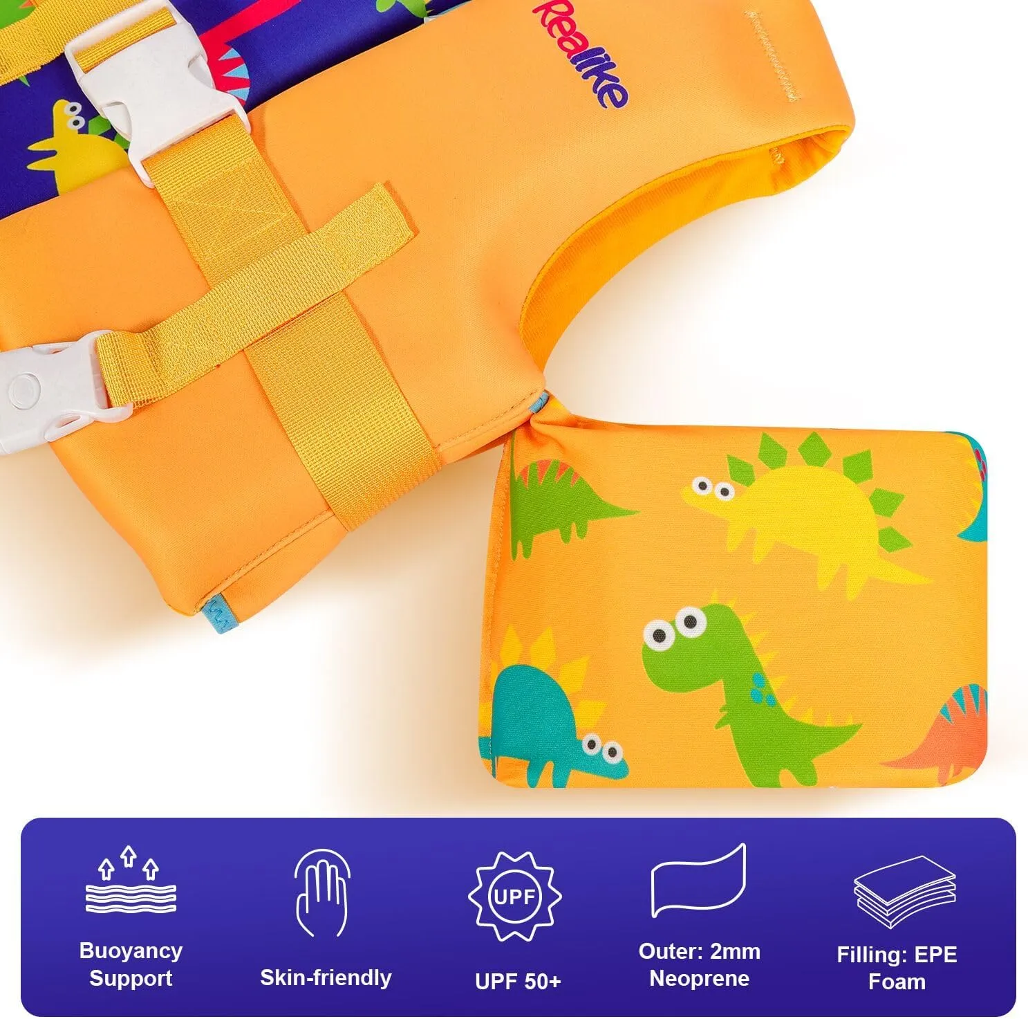 REALIKE Kids Swim Vest Toddler Floaties Adjustable Safety Strap Swimming Aids for Toddlers Children Float Swimsuit, Suitable for Age 2-10 Years/22-88lbs
