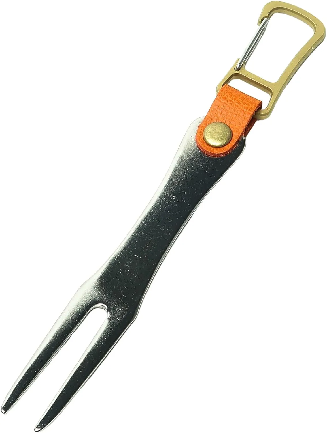Reboot Golf Stainless Steel Golf Green Fork with Brass Carabiner and Genuine Leather Belt
