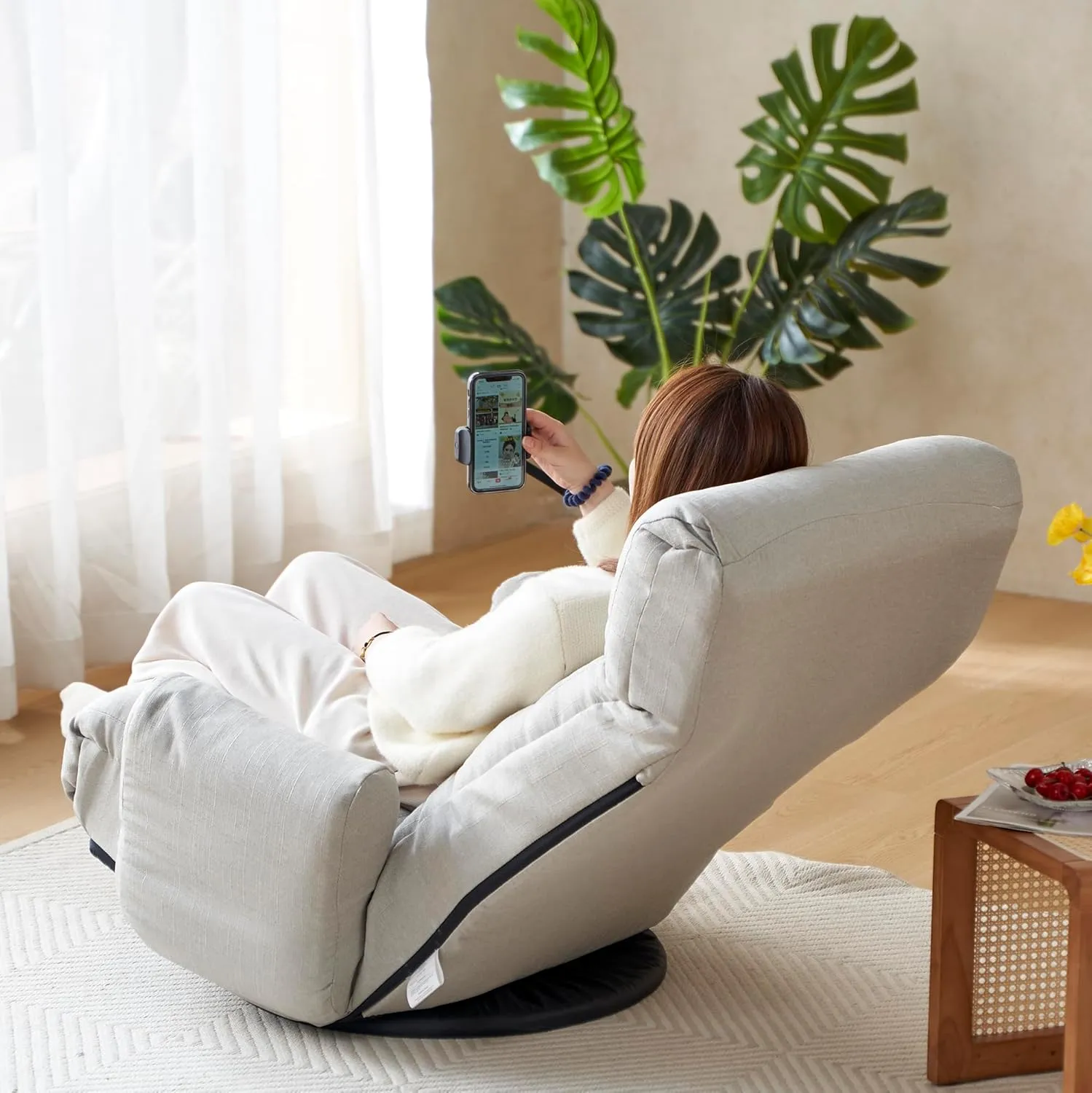 Recliner Chair with Adjustable Head Waist, Leisure Game Chairs for Bedroom, Lounge Chair in The Living Room, 360 Degree Rotatable Sofa, Cotton Deck Chairs with Rotatable Seat, Gray