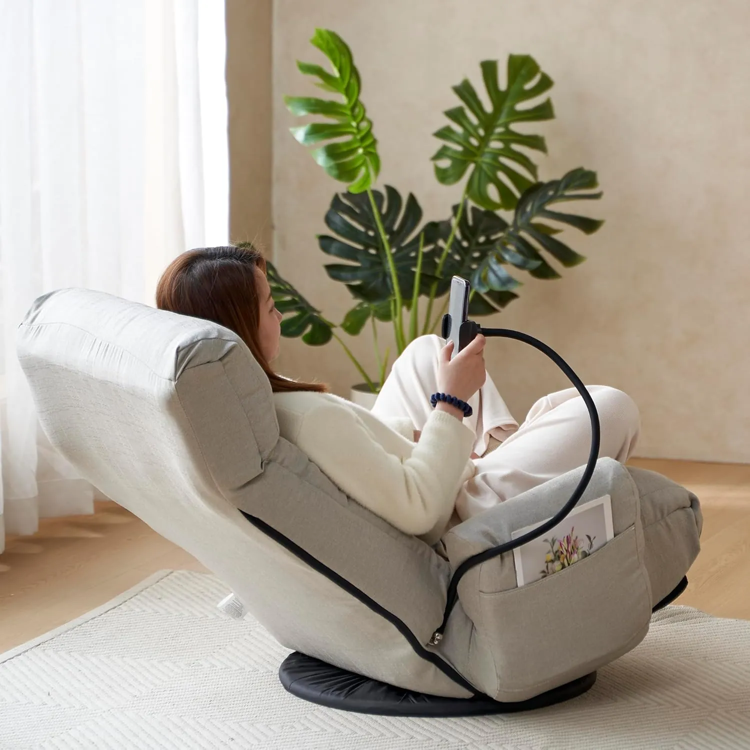 Recliner Chair with Adjustable Head Waist, Leisure Game Chairs for Bedroom, Lounge Chair in The Living Room, 360 Degree Rotatable Sofa, Cotton Deck Chairs with Rotatable Seat, Gray