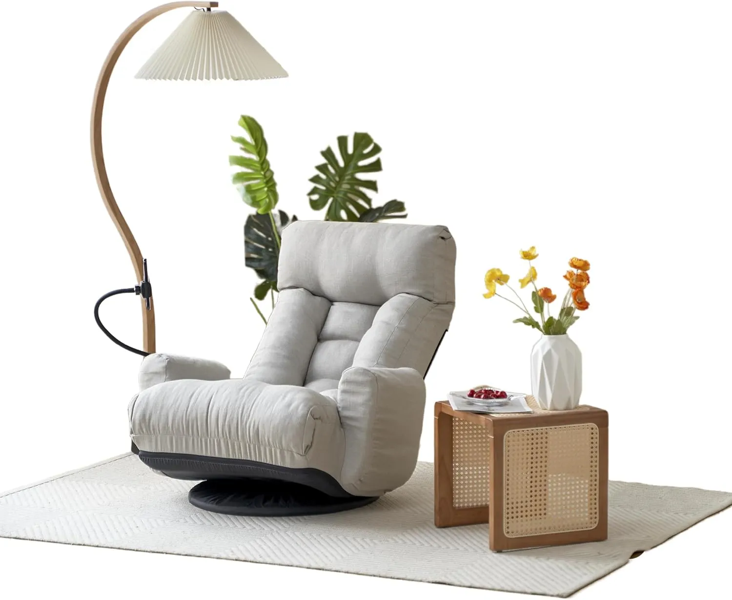 Recliner Chair with Adjustable Head Waist, Leisure Game Chairs for Bedroom, Lounge Chair in The Living Room, 360 Degree Rotatable Sofa, Cotton Deck Chairs with Rotatable Seat, Gray