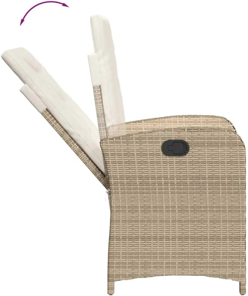 Reclining Patio Chair with Cushions Beige Adjustable Outdoor Lounge Chair PE Rattan & Steel Frame Weather-Resistant for Poolside Backyard Deck