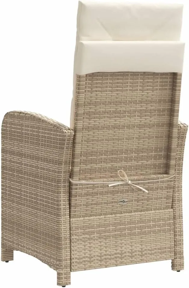 Reclining Patio Chair with Cushions Beige Adjustable Outdoor Lounge Chair PE Rattan & Steel Frame Weather-Resistant for Poolside Backyard Deck