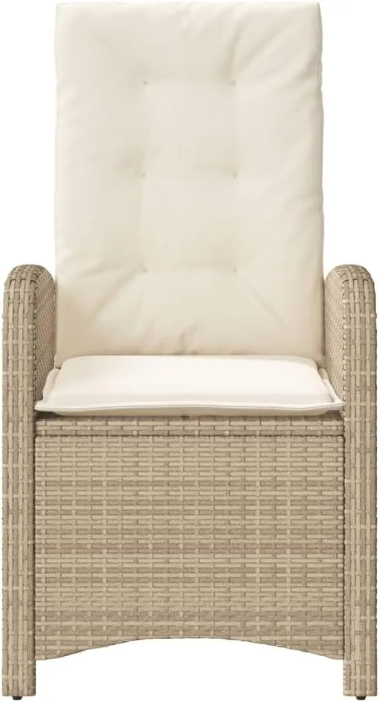 Reclining Patio Chair with Cushions Beige Adjustable Outdoor Lounge Chair PE Rattan & Steel Frame Weather-Resistant for Poolside Backyard Deck