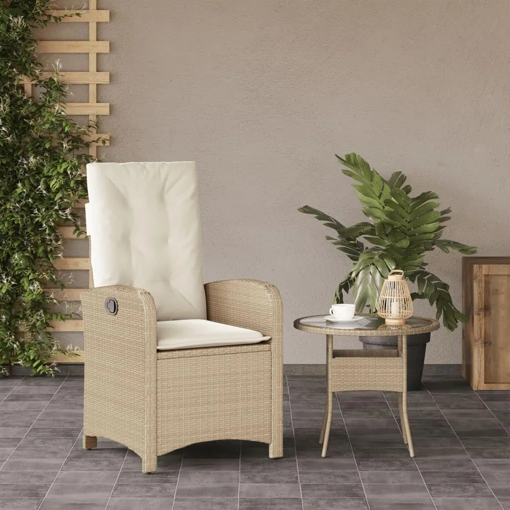 Reclining Patio Chair with Cushions Beige Adjustable Outdoor Lounge Chair PE Rattan & Steel Frame Weather-Resistant for Poolside Backyard Deck