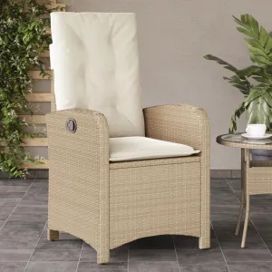 Reclining Patio Chair with Cushions Beige Adjustable Outdoor Lounge Chair PE Rattan & Steel Frame Weather-Resistant for Poolside Backyard Deck