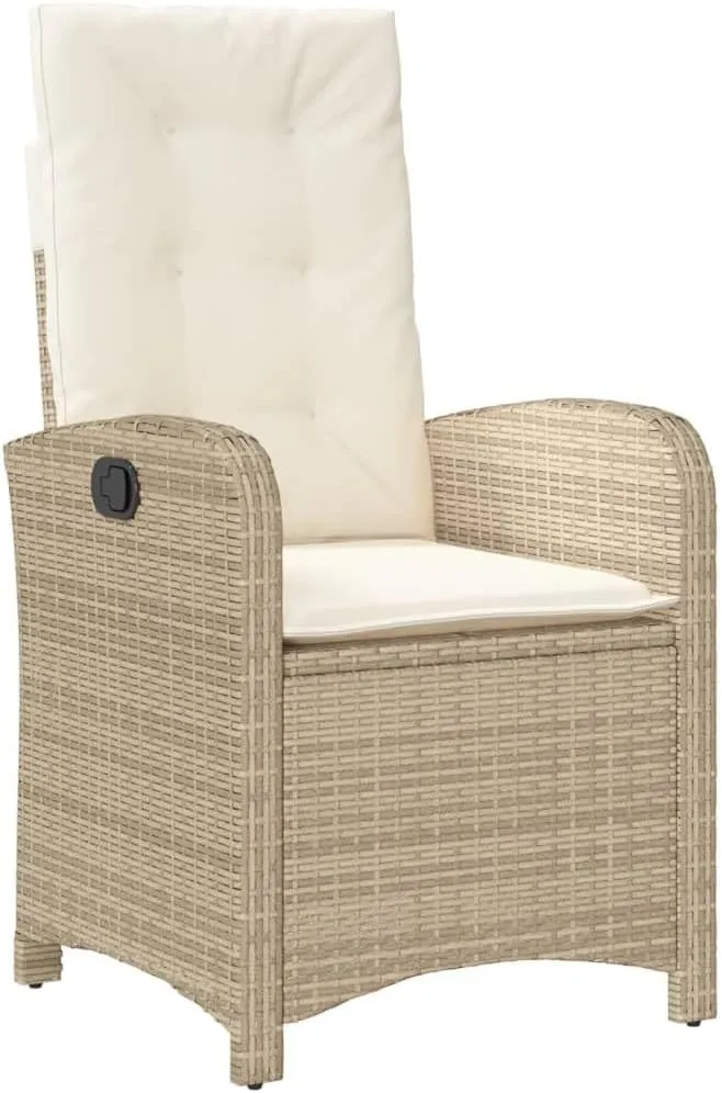 Reclining Patio Chair with Cushions Beige Adjustable Outdoor Lounge Chair PE Rattan & Steel Frame Weather-Resistant for Poolside Backyard Deck