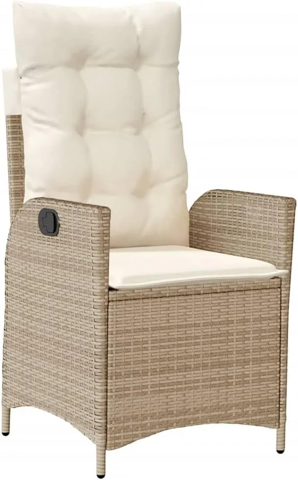 Reclining Patio Chair with Cushions Beige PE Rattan Outdoor Lounge Chair Adjustable Backrest Steel Frame for Poolside, Backyard, Deck
