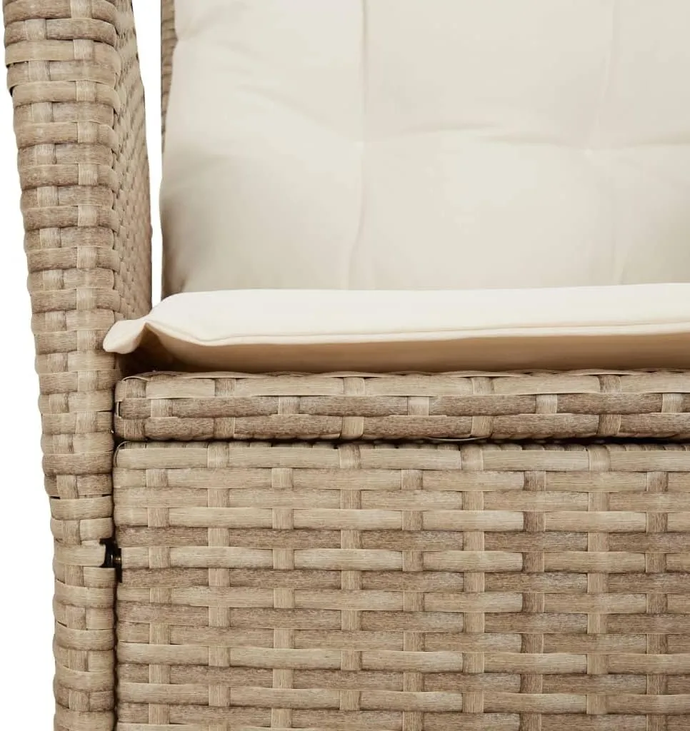 Reclining Patio Chair with Cushions Beige PE Rattan Outdoor Lounge Chair Adjustable Backrest Steel Frame for Poolside, Backyard, Deck
