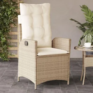 Reclining Patio Chair with Cushions Beige PE Rattan Outdoor Lounge Chair Adjustable Backrest Steel Frame for Poolside, Backyard, Deck