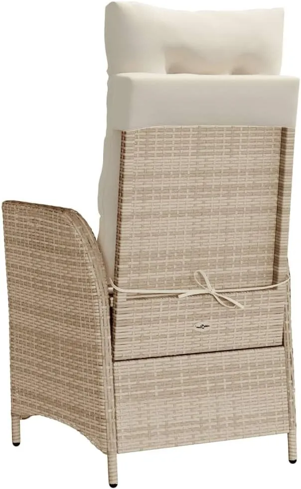 Reclining Patio Chair with Cushions Beige PE Rattan Outdoor Lounge Chair Adjustable Backrest Steel Frame for Poolside, Backyard, Deck
