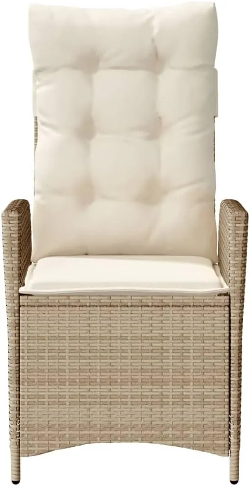 Reclining Patio Chair with Cushions Beige PE Rattan Outdoor Lounge Chair Adjustable Backrest Steel Frame for Poolside, Backyard, Deck