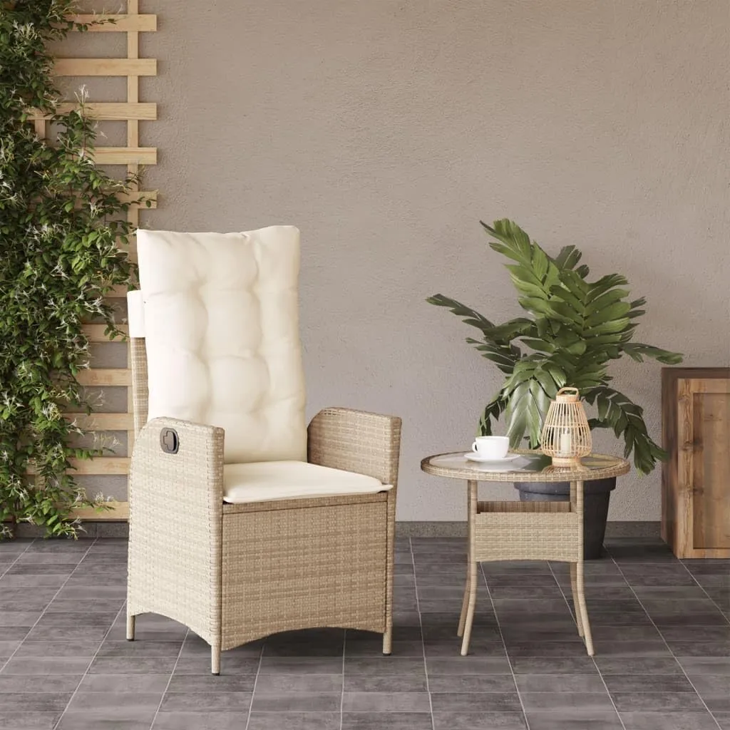 Reclining Patio Chair with Cushions Beige PE Rattan Outdoor Lounge Chair Adjustable Backrest Steel Frame for Poolside, Backyard, Deck