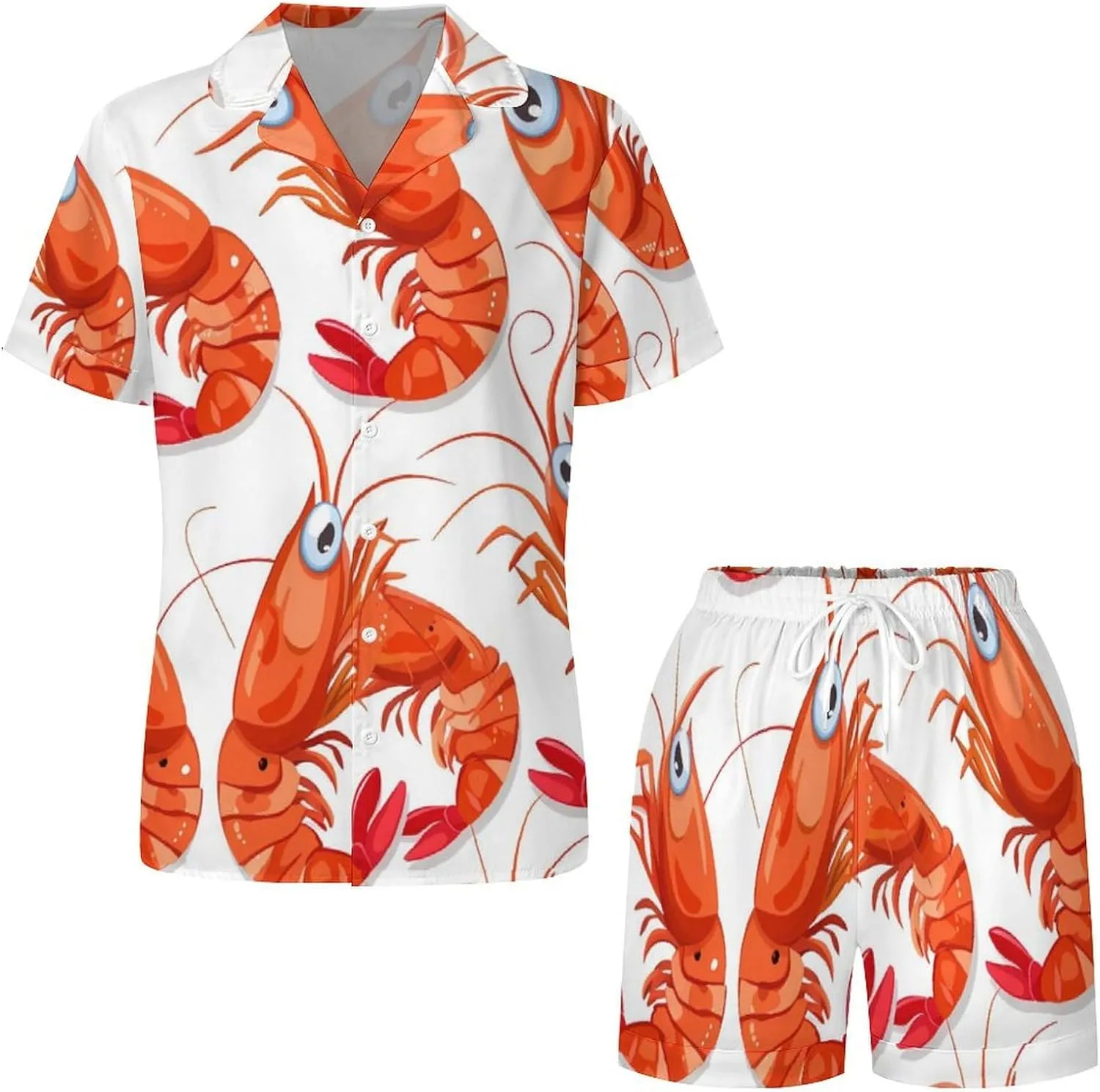 Red Crawfishes Red Lobsters Women's Satin Pajama Set Short Sleeve Button Down Sleepwear Loungewear Pj Set