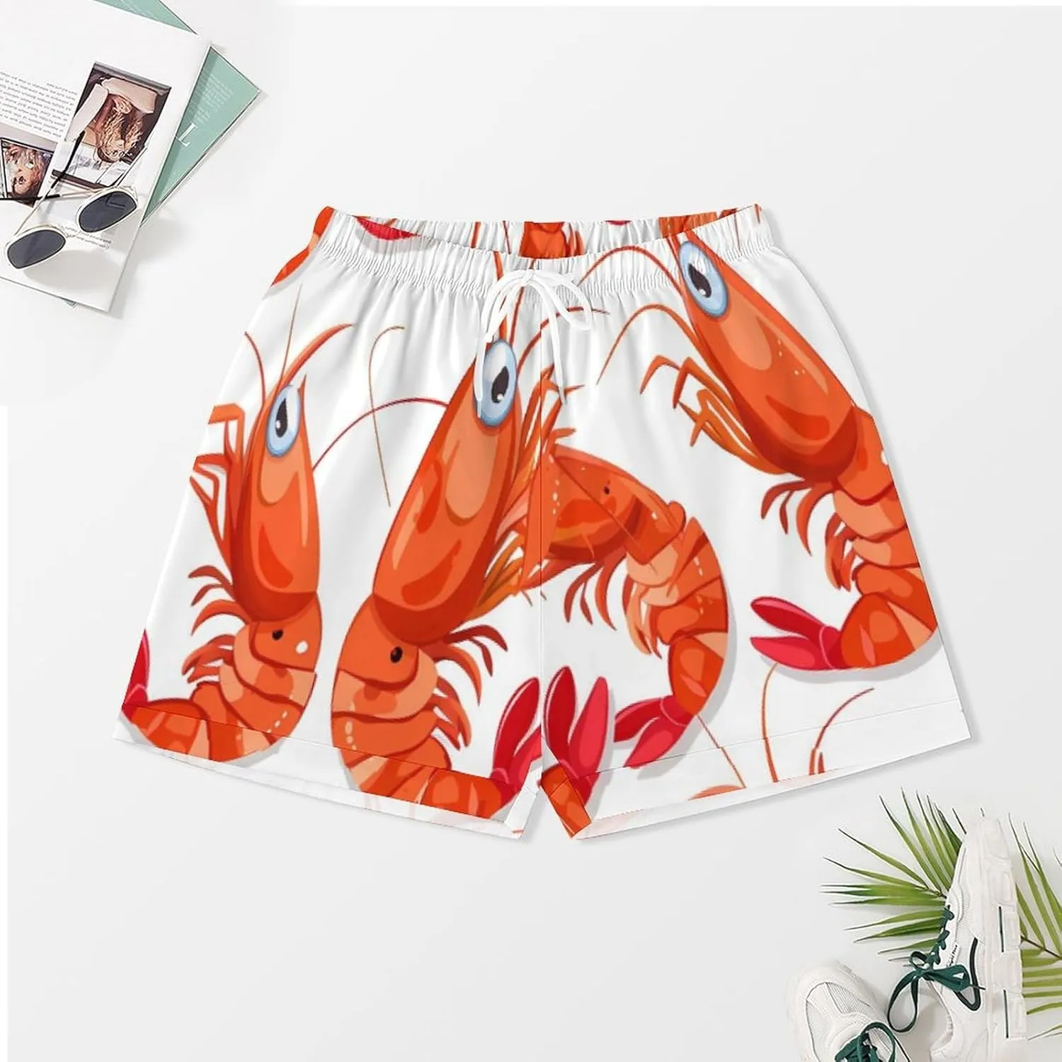 Red Crawfishes Red Lobsters Women's Satin Pajama Set Short Sleeve Button Down Sleepwear Loungewear Pj Set