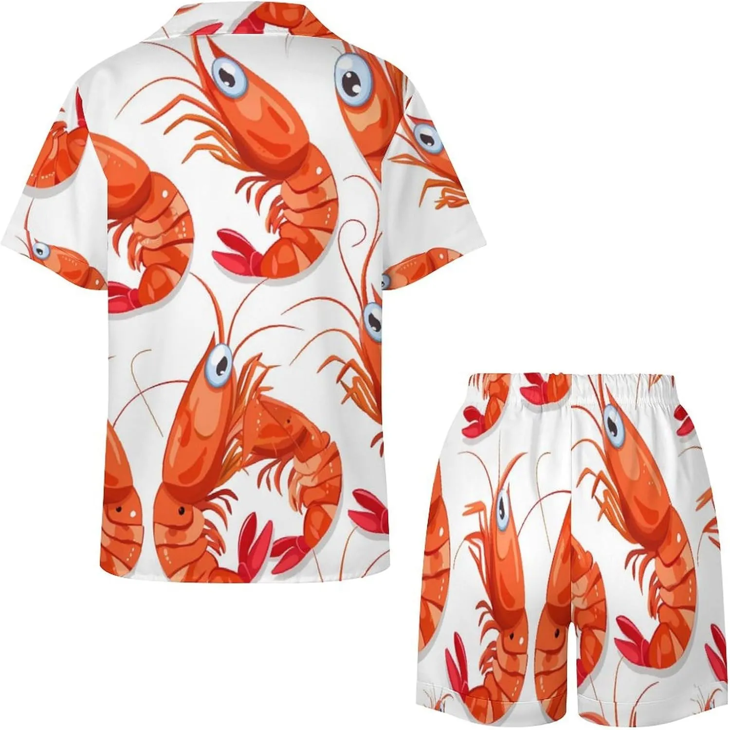 Red Crawfishes Red Lobsters Women's Satin Pajama Set Short Sleeve Button Down Sleepwear Loungewear Pj Set