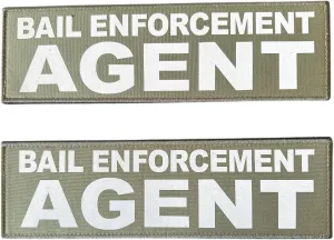 REDEMPTION TACTICAL 2 Pack Reflective Pair Bail Enforcement Agent Patches for Front and Back of Vest Hook and Loop (Ranger Green)