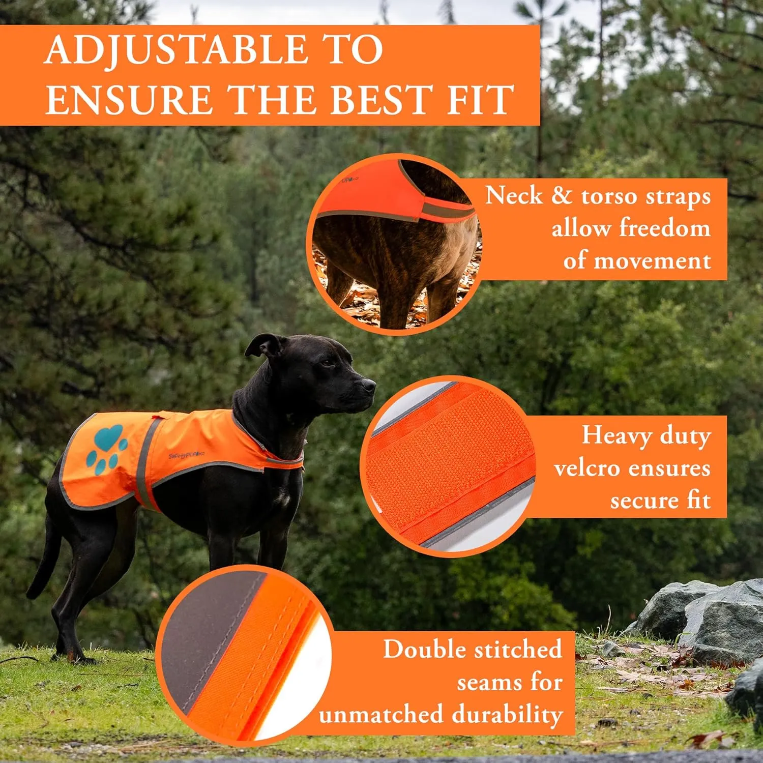 Reflective Dog Vest. Hi-Visibility, Fluorescent Blaze Orange Dog Vest Helps Protect Your Best Friend. Safeguard Your PUP from Motorists & Hunting Accidents, On or Off Leash. (Med)