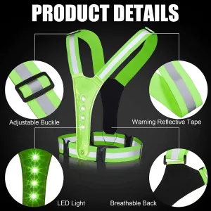 Reflective Running Gear Vest - Led Usb Rechargeable - Mens Or Womens Safety Vest- Adjustable Outdoors Vest - Night Time High Visibility - Walking Running Biking Or Cycling Vest, Green, One Size
