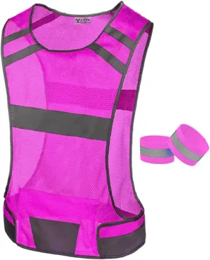 Reflective Running Vest for Women & Men,High Visibility Reflector Vest with 2 Bands,Lightweight & Comfy Running Gear