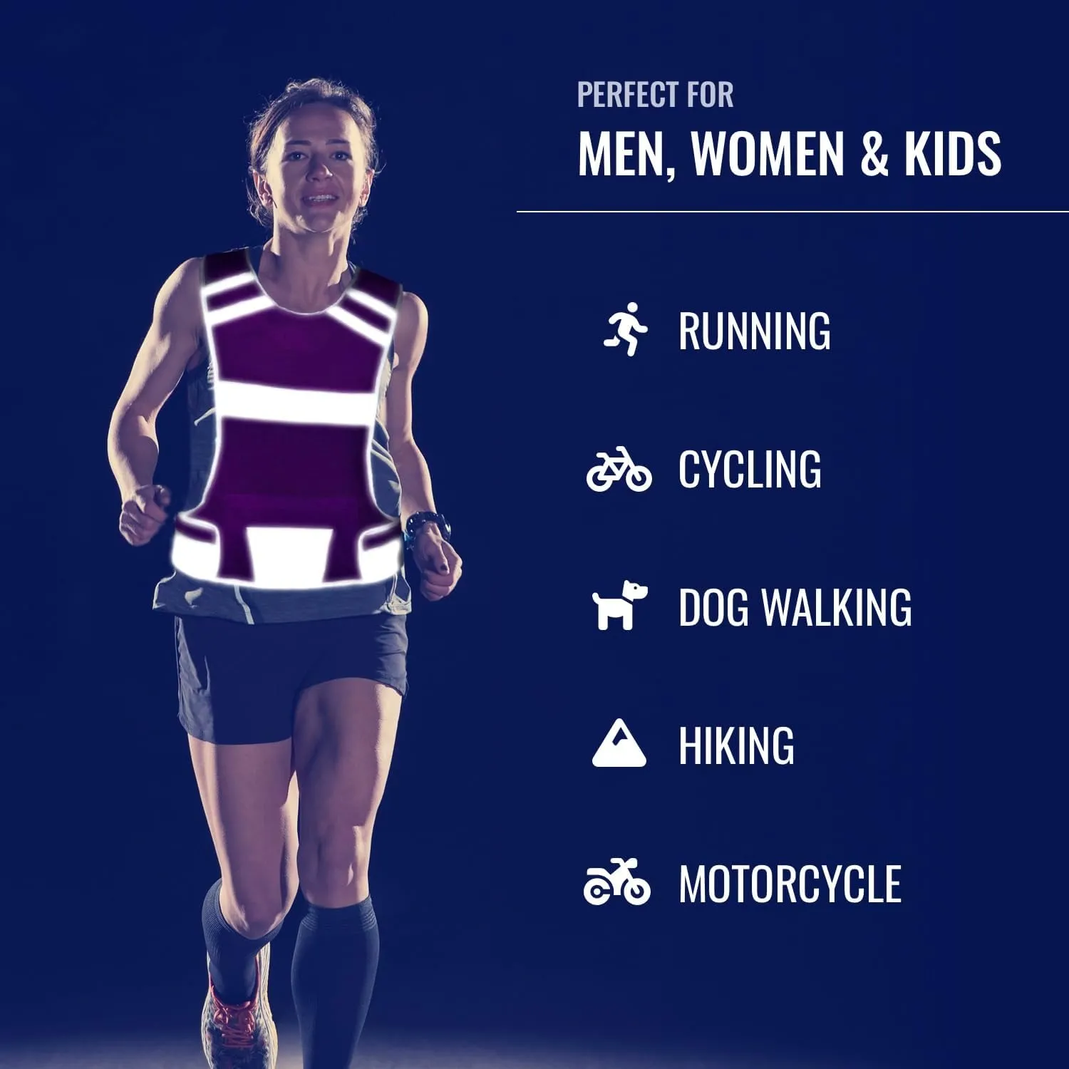 Reflective Running Vest for Women & Men,High Visibility Reflector Vest with 2 Bands,Lightweight & Comfy Running Gear