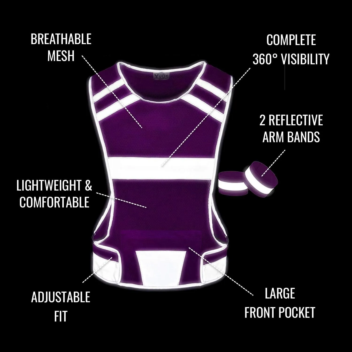 Reflective Running Vest for Women & Men,High Visibility Reflector Vest with 2 Bands,Lightweight & Comfy Running Gear