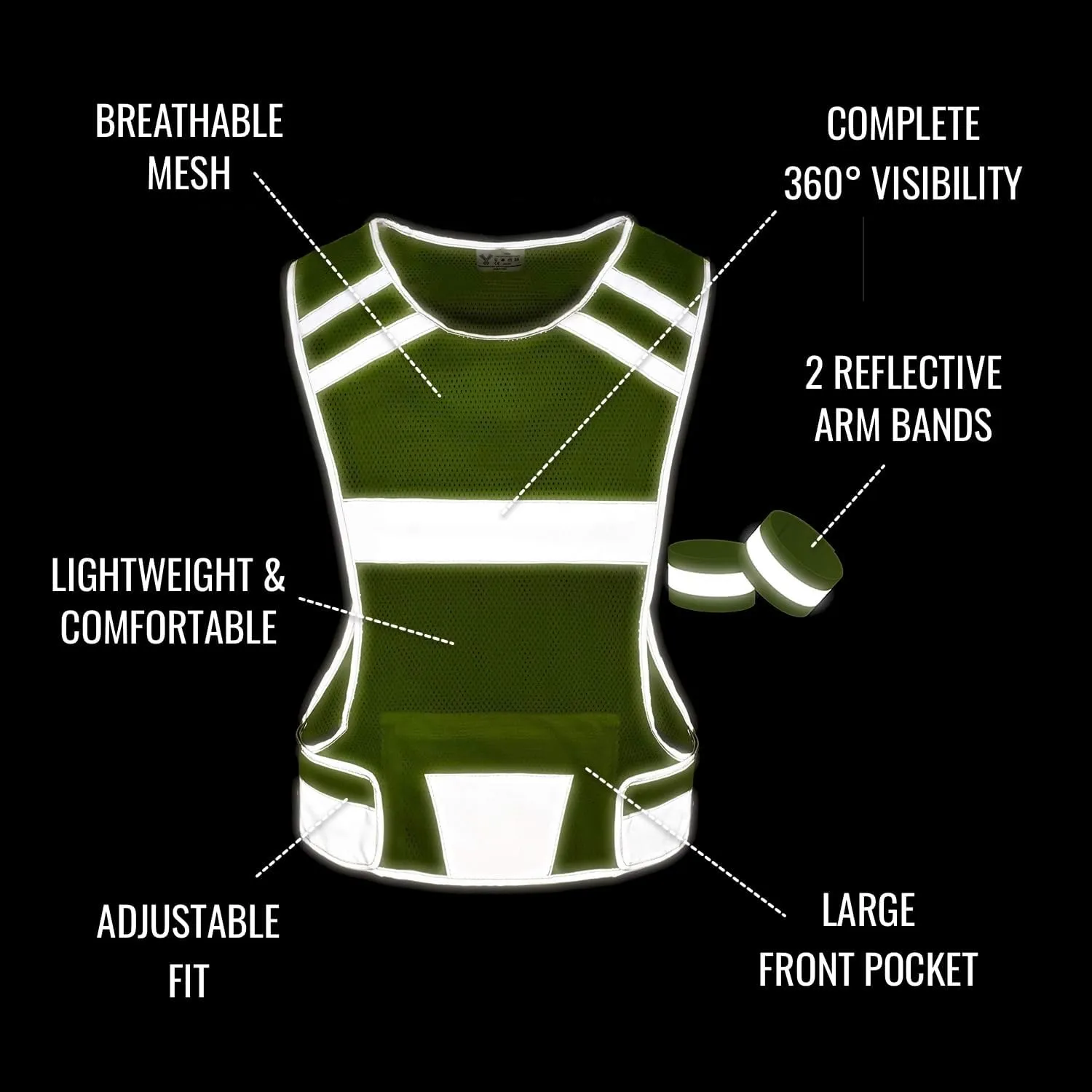 Reflective Running Vest for Women & Men,High Visibility Reflector Vest with 2 Bands,Lightweight & Comfy Running Gear