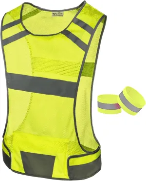 Reflective Running Vest for Women & Men,High Visibility Reflector Vest with 2 Bands,Lightweight & Comfy Running Gear