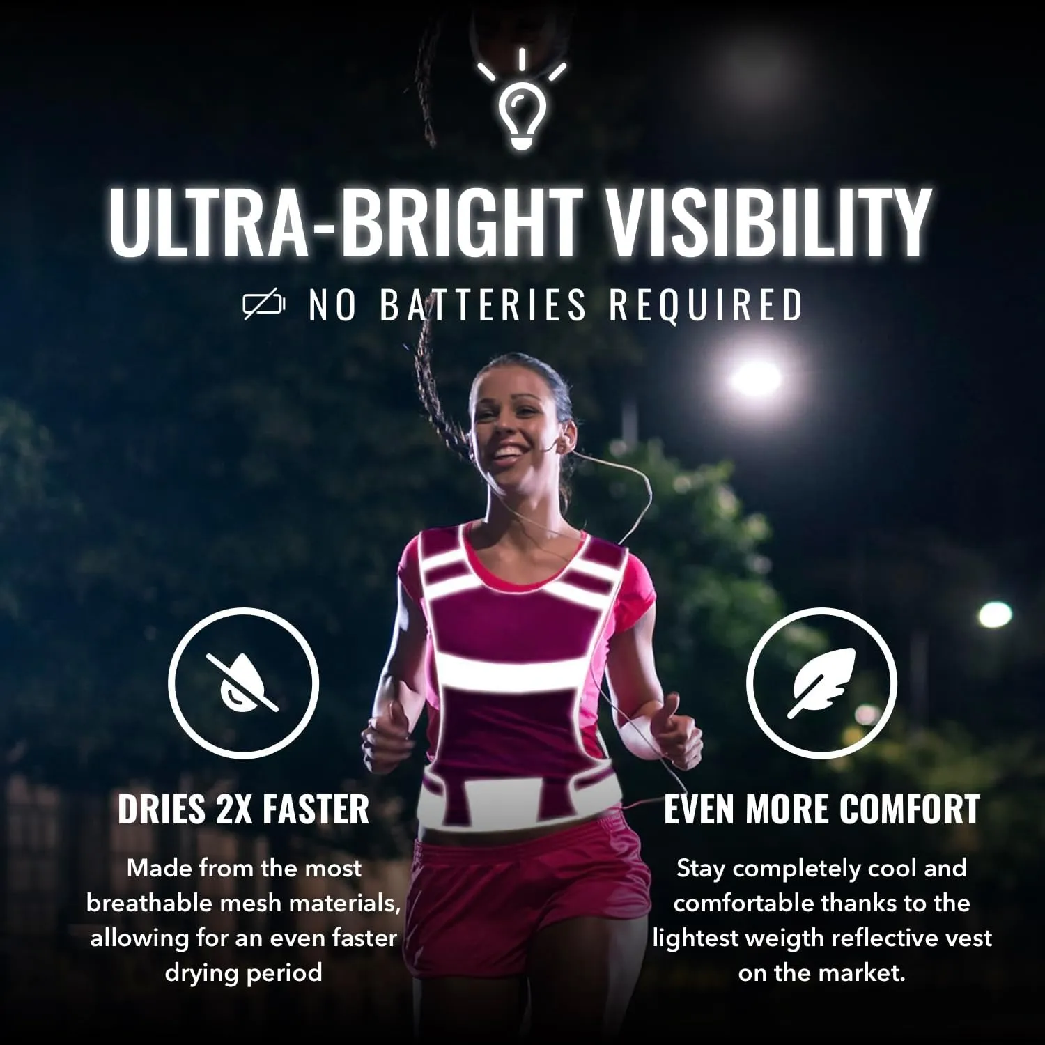 Reflective Running Vest for Women & Men,High Visibility Reflector Vest with 2 Bands,Lightweight & Comfy Running Gear