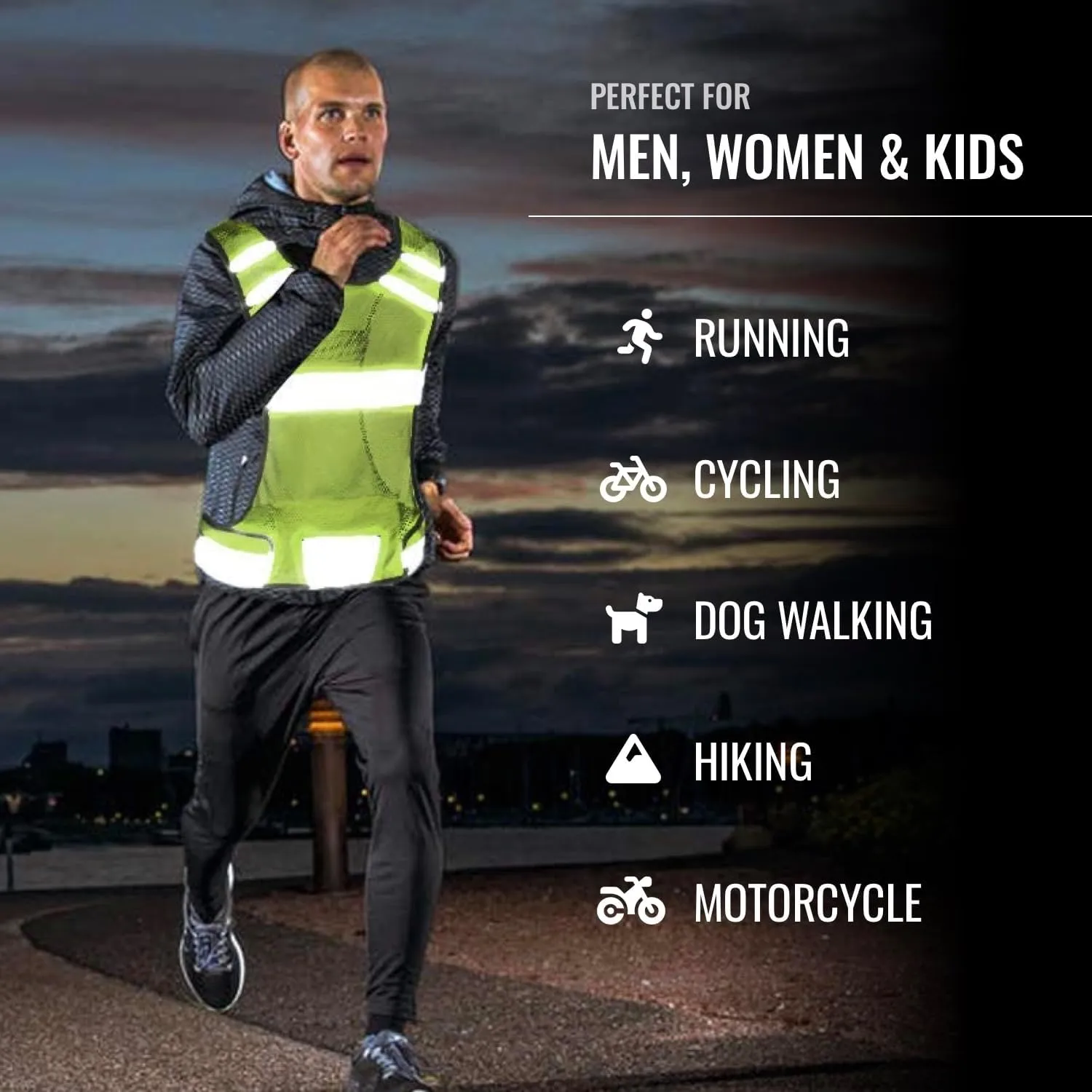 Reflective Running Vest for Women & Men,High Visibility Reflector Vest with 2 Bands,Lightweight & Comfy Running Gear