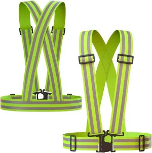 Reflective Vest (2 Pack) | Lightweight, Adjustable & Elastic | Safety & High Visibility for Running, Jogging, Walking, Cycling | Fits over Outdoor Clothing - Motorcycle Jacket, Running Gear/Shirt
