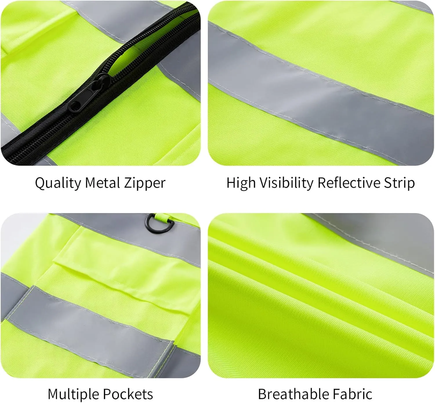 Reflective Vest Class 2 Safety Vests ANSI with Pockets Zipper High Visibility Construction Uniform