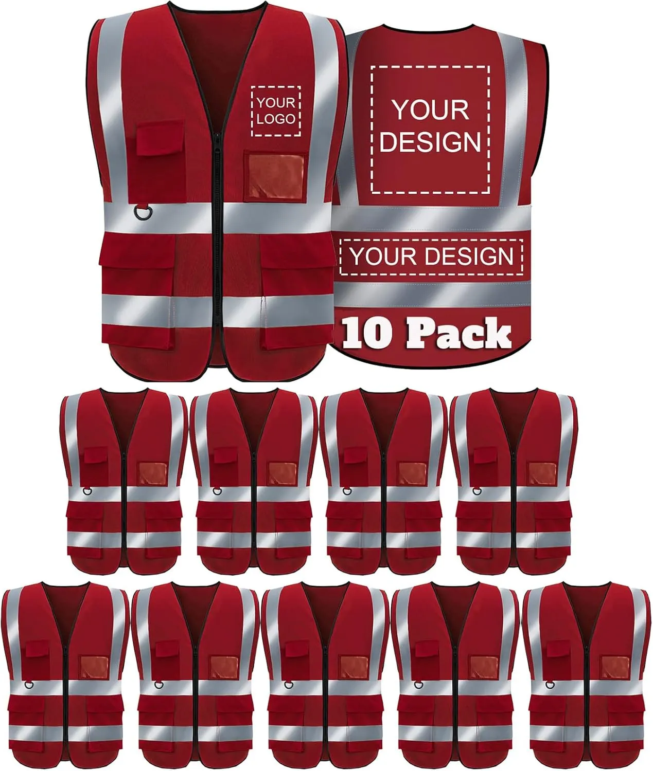 Reflective Vest Class 2 Safety Vests ANSI with Pockets Zipper High Visibility Construction Uniform