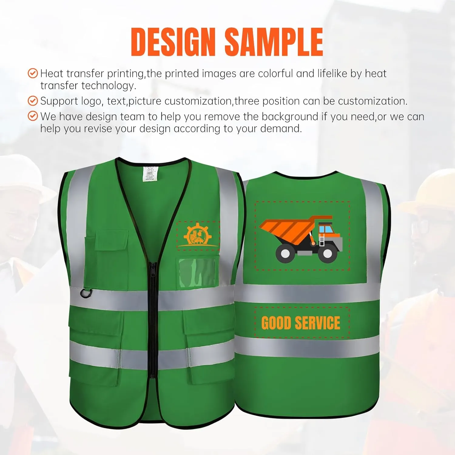 Reflective Vest Class 2 Safety Vests ANSI with Pockets Zipper High Visibility Construction Uniform