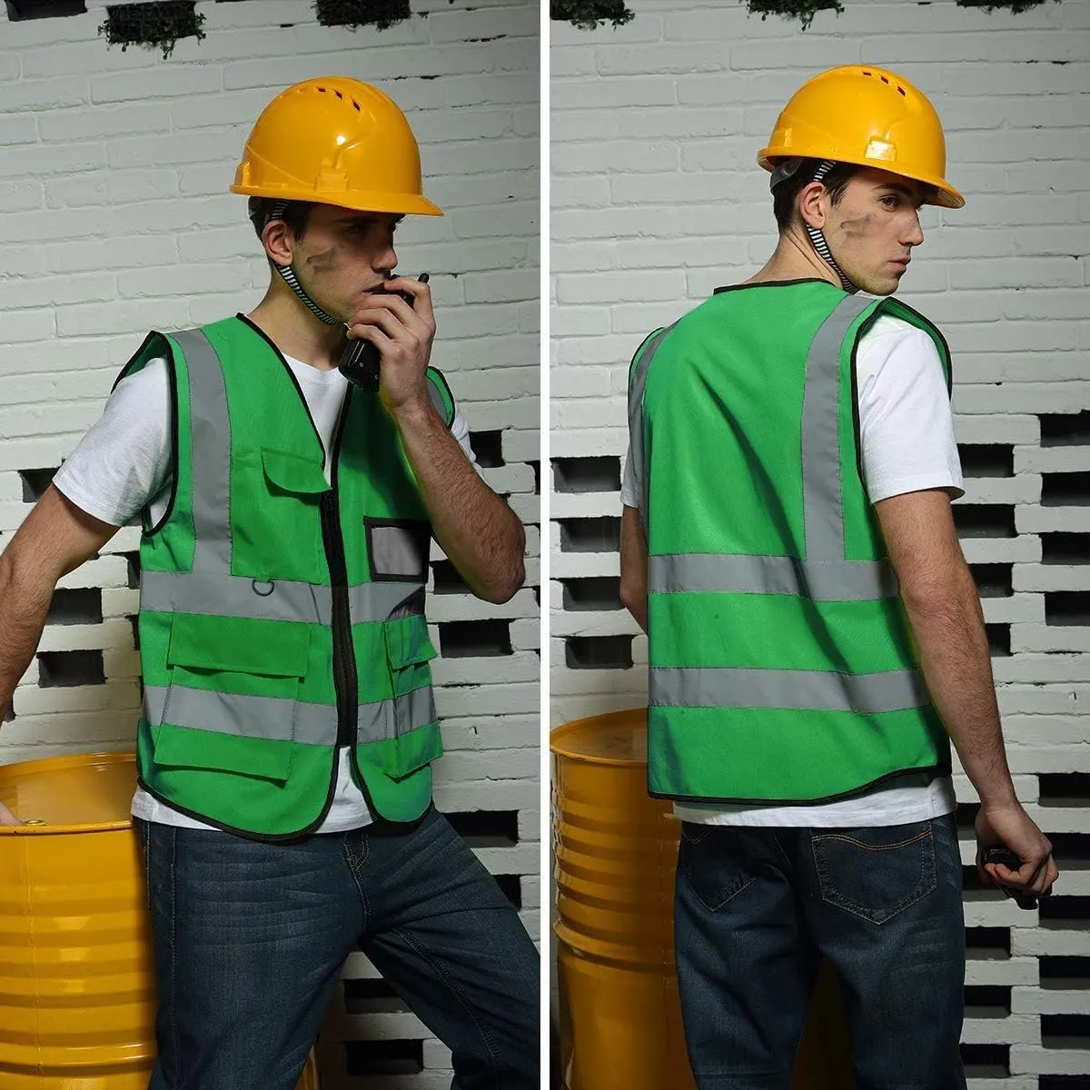 Reflective Vest Class 2 Safety Vests ANSI with Pockets Zipper High Visibility Construction Uniform