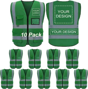 Reflective Vest Class 2 Safety Vests ANSI with Pockets Zipper High Visibility Construction Uniform