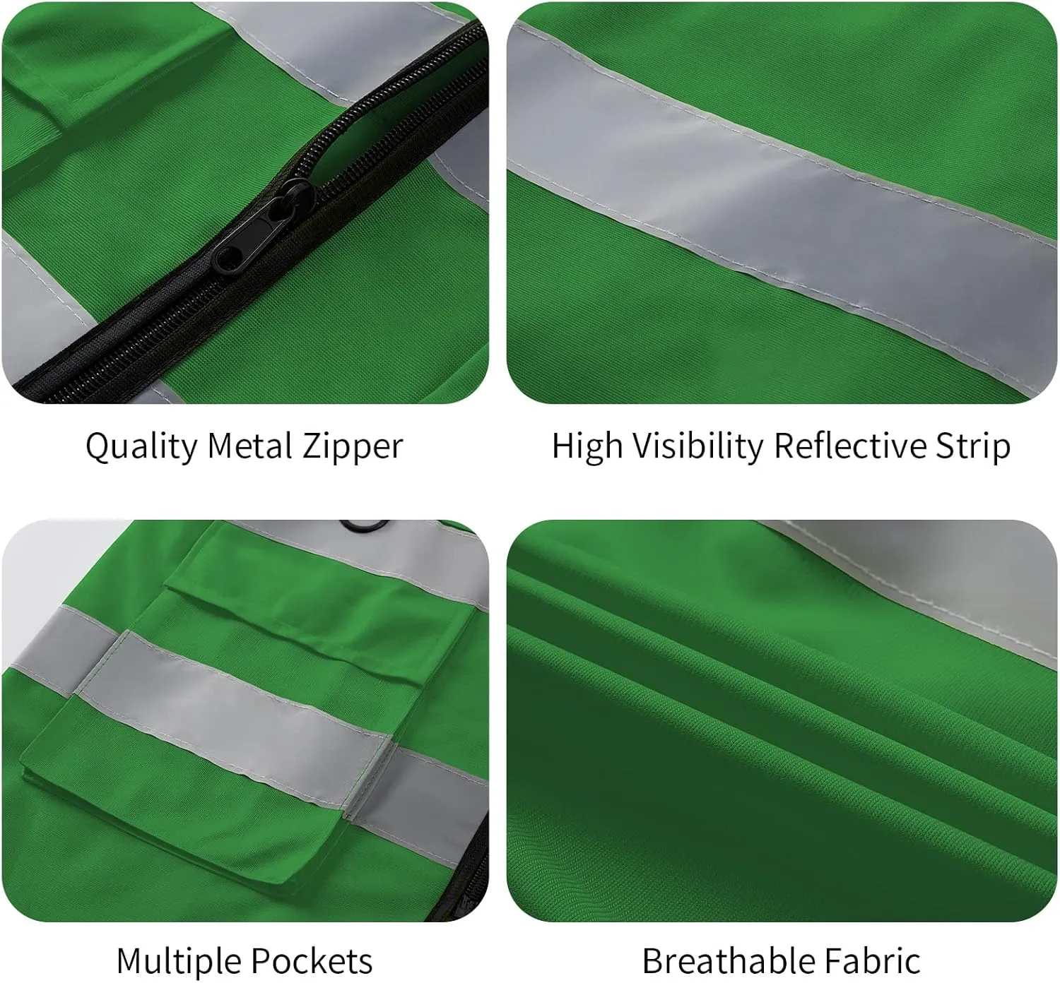Reflective Vest Class 2 Safety Vests ANSI with Pockets Zipper High Visibility Construction Uniform