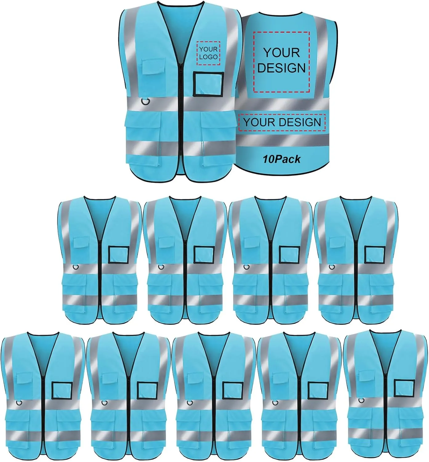 Reflective Vest Class 2 Safety Vests ANSI with Pockets Zipper High Visibility Construction Uniform