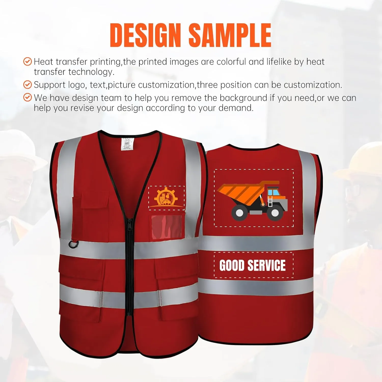 Reflective Vest Class 2 Safety Vests ANSI with Pockets Zipper High Visibility Construction Uniform