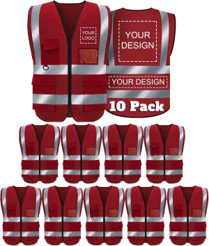 Reflective Vest Class 2 Safety Vests ANSI with Pockets Zipper High Visibility Construction Uniform