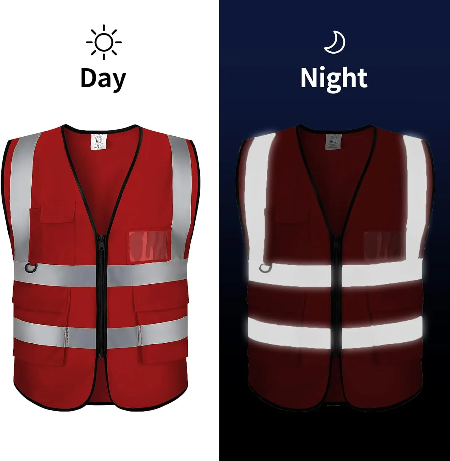 Reflective Vest Class 2 Safety Vests ANSI with Pockets Zipper High Visibility Construction Uniform