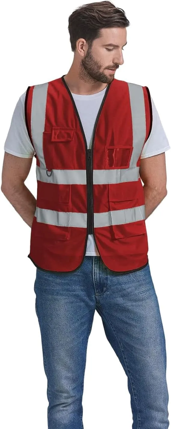 Reflective Vest Class 2 Safety Vests ANSI with Pockets Zipper High Visibility Construction Uniform