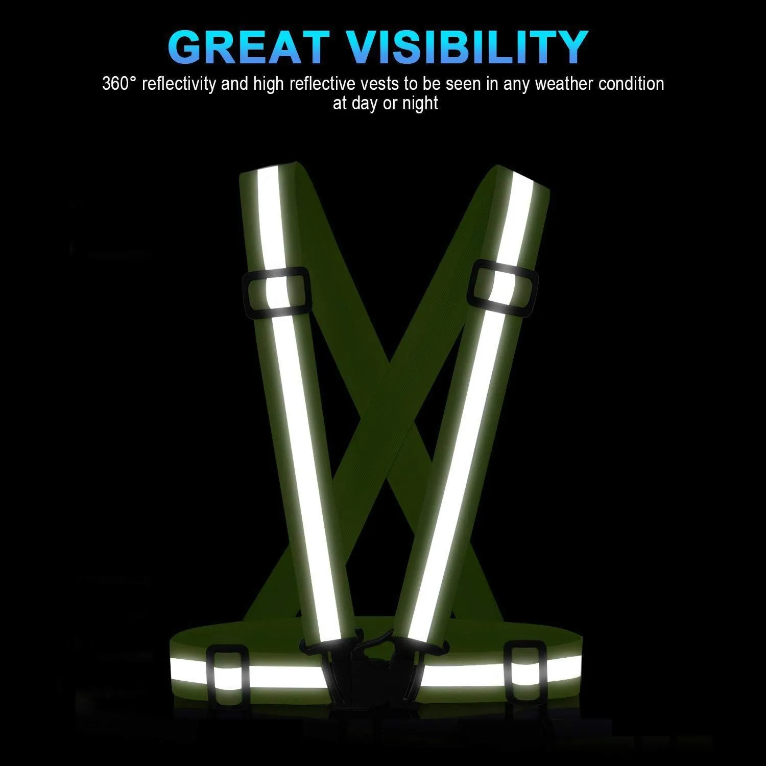 Reflective Vest Running Gear, 2Pack High Visible Safety VES for Cycling Jogging Running Walking, Adjustable for Men Women Kids