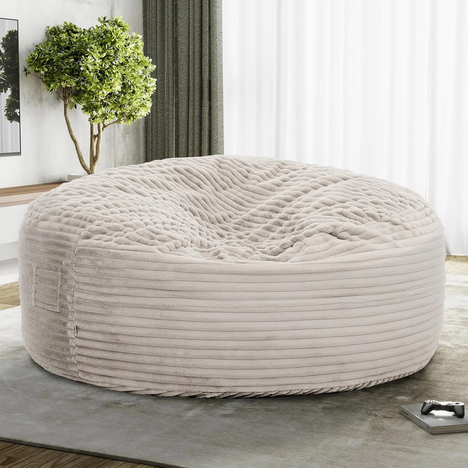 Relaxing 60-Inch Memory Foam Bean Bag Lounger Chair for Living Room, Soft Upholstery, Taupe