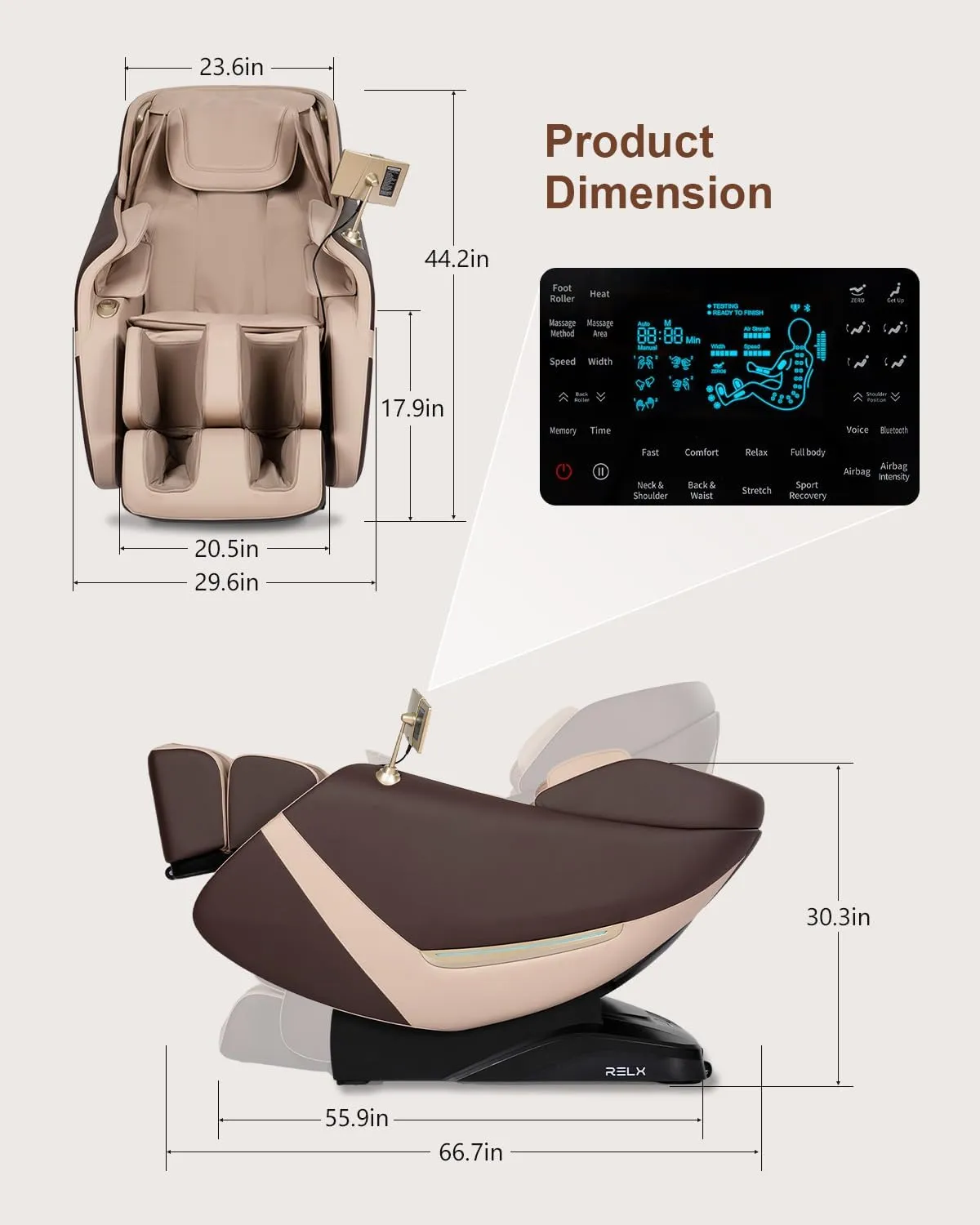 RELX 2025 Massage Chair Full Body, Zero Gravity Airbag Shiatsu Massage Chair with SL-Track, Heating, AI Control, Body Scan, 13 Modes, Foot Rollers, and Deep Yoga Stretch (Coffee)