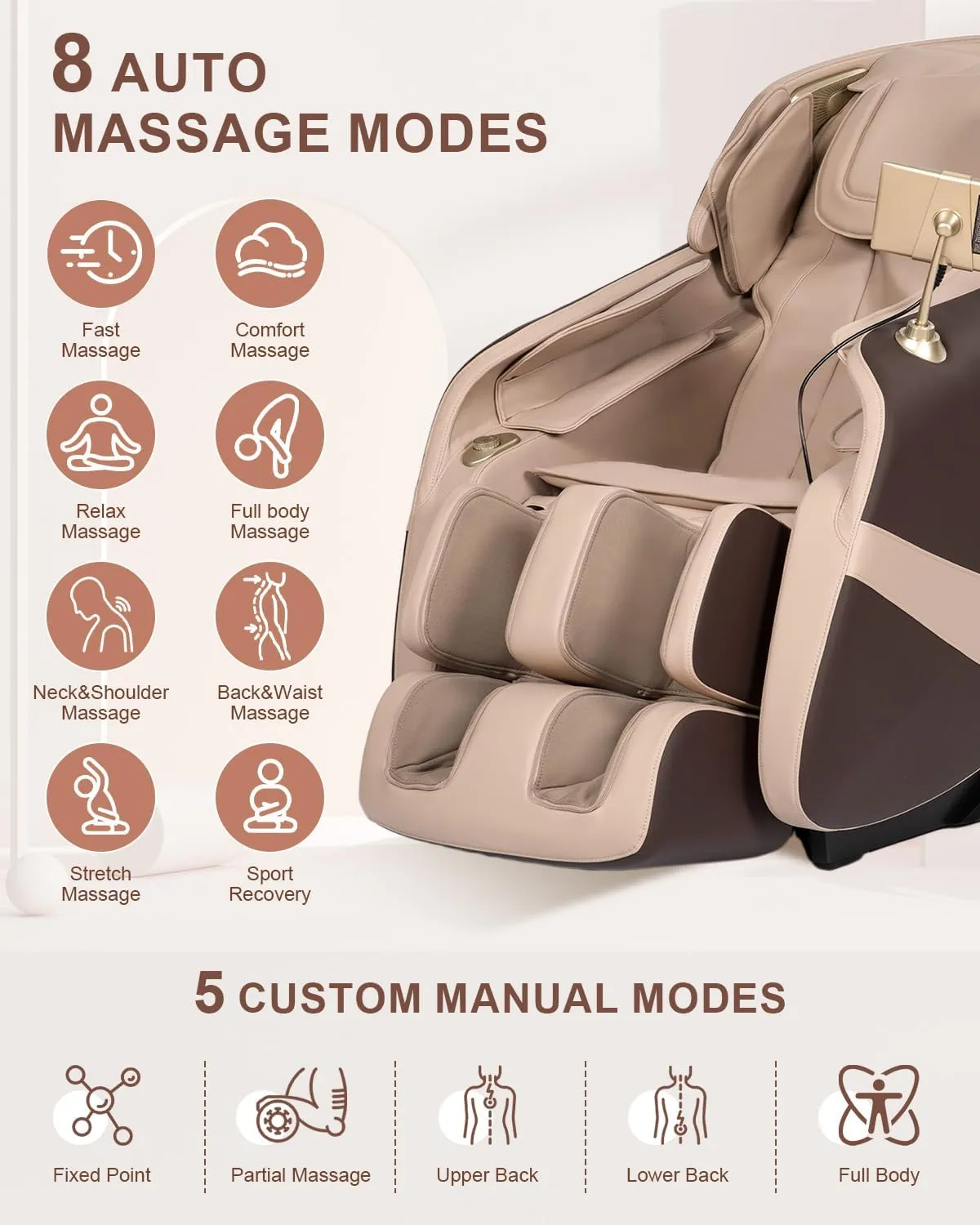 RELX 2025 Massage Chair Full Body, Zero Gravity Airbag Shiatsu Massage Chair with SL-Track, Heating, AI Control, Body Scan, 13 Modes, Foot Rollers, and Deep Yoga Stretch (Coffee)